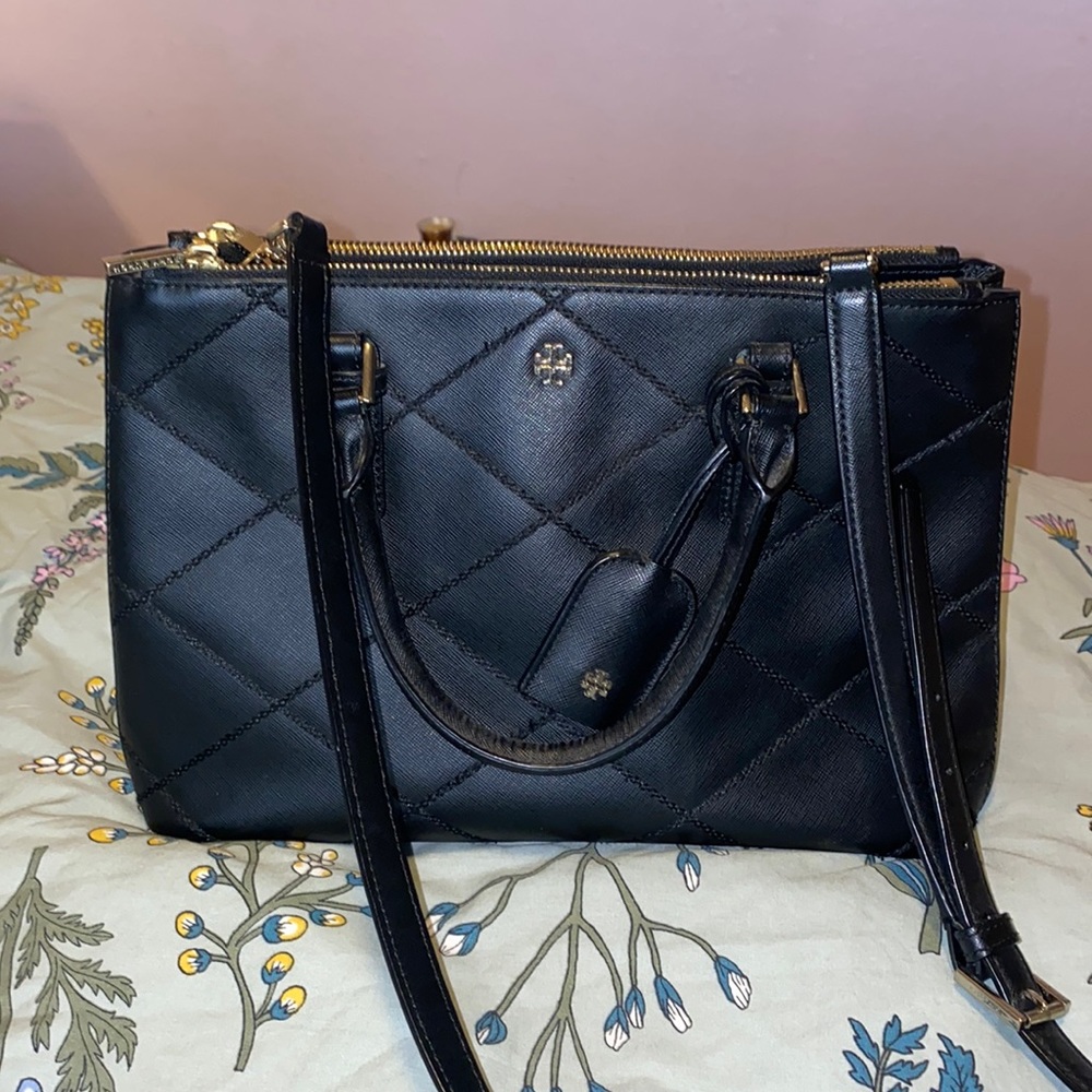 Tory Burch Wild Stich Leather Robinson Double Zip 2way Tote Black